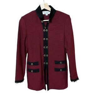 EUC - St. John Collection Wool Tweed Long Jacket womens 2, faux fur